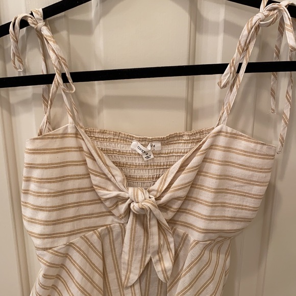 Cotton Candy LA Yellow and Beige Striped tank top Blouse with Tie Front. Size M - Picture 2 of 3